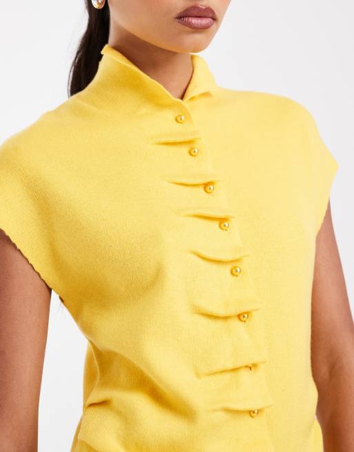 ASOS DESIGN top à col montant avec patte de boutonnage, jaune, 4 de 4