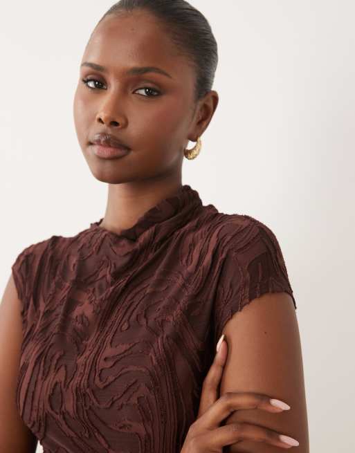 ASOS DESIGN top à col montant effet dévoré à motif tourbillon chocolat, 4 de 4