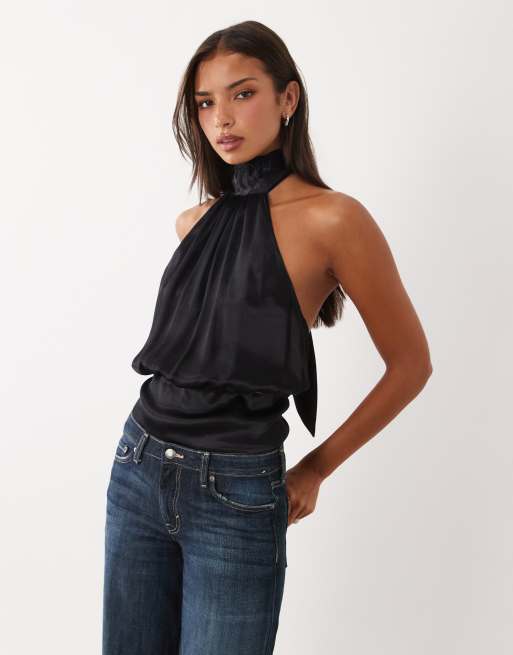 ASOS DESIGN top à col montant et dos nu avec écharpe noir, 4 de 4