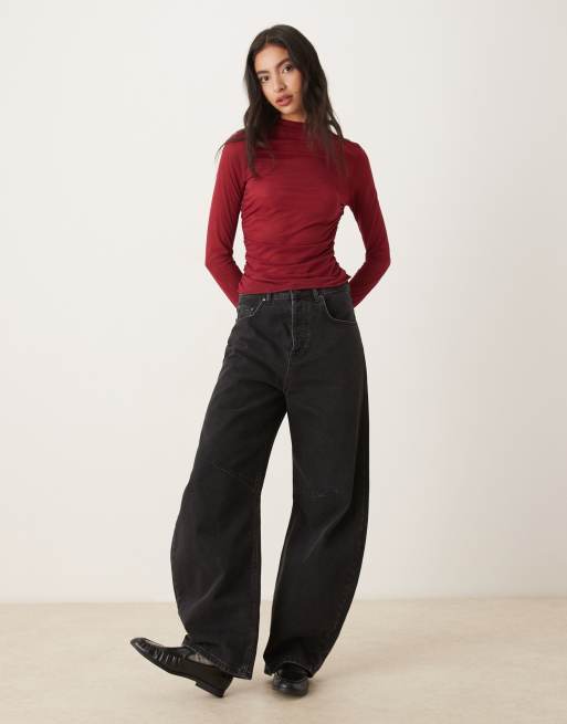 ASOS DESIGN - Top à col montant et manches longues en tulle semi-transparent - Rouge, 2 de 4