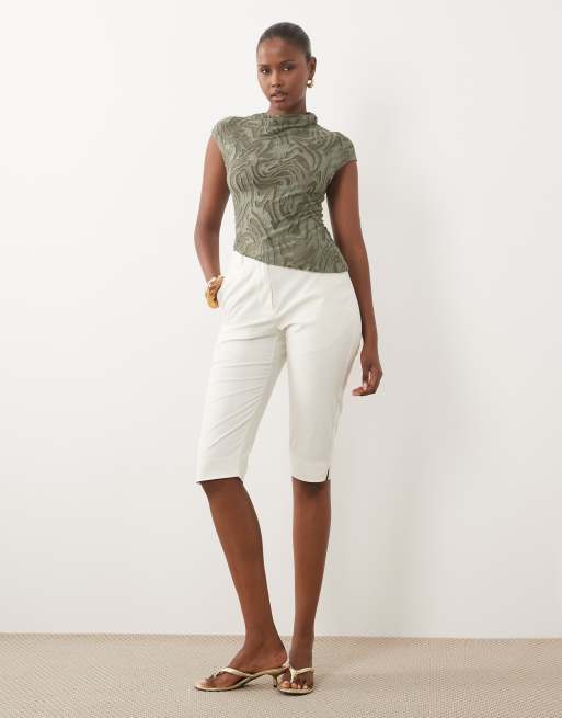 ASOS DESIGN top à col montant motif swirl effet burnout kaki, 3 de 4