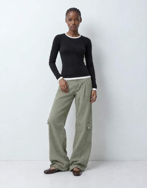 ASOS DESIGN top à col rond, manches longues, double épaisseur, noir et blanc, 6 de 8