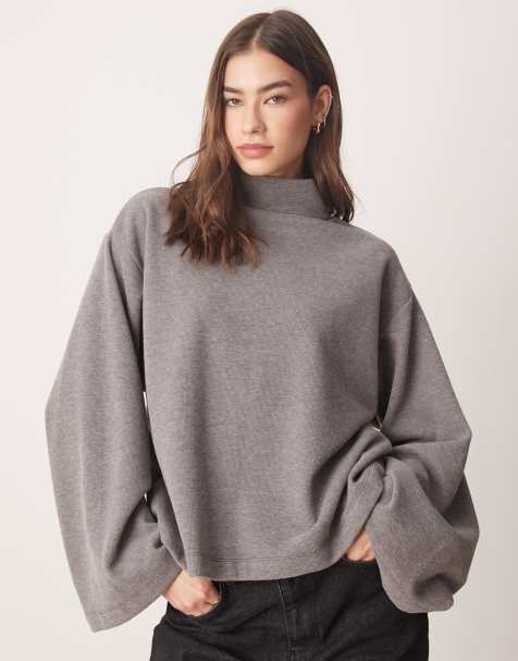 ASOS DESIGN - Top à col roulé en tissu doux à manches larges - Anthracite - view 1