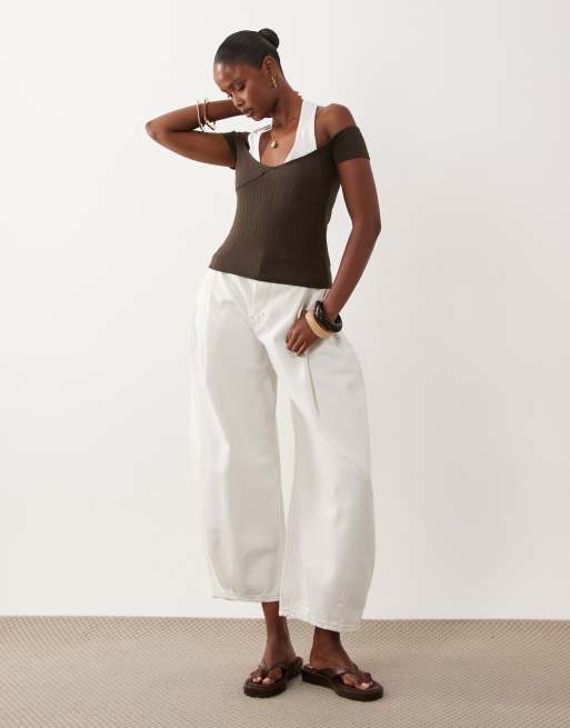 ASOS DESIGN top a collo all'americana a doppio strato a coste color cioccolato, 2 di 4
