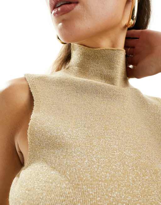 ASOS DESIGN - Top allacciato al collo con paillettes grandi color oro