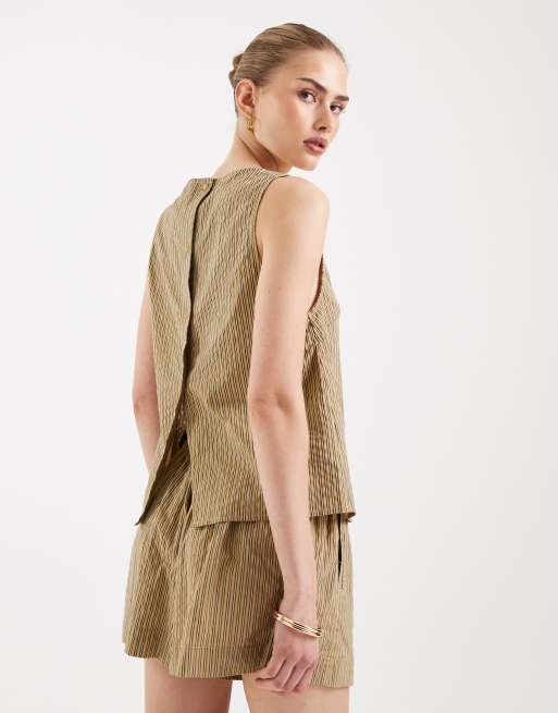 ASOS DESIGN - Top a conchiglia giallo a righe in coordinato, 2 di 4