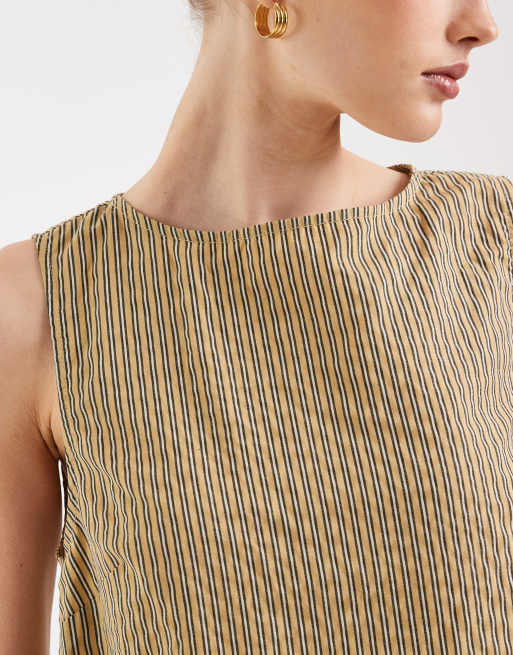 ASOS DESIGN - Top a conchiglia giallo a righe in coordinato, 3 di 4