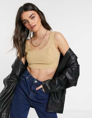 ASOS DESIGN - Top a corsetto color moca con scollo quadrato