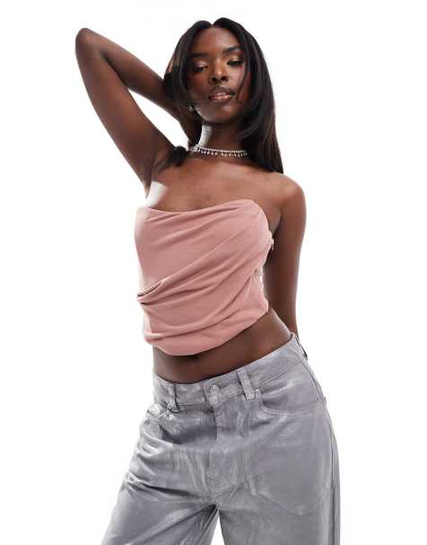 ASOS DESIGN - Top a corsetto drappeggiato color cipria - view 1
