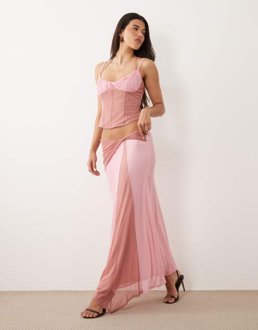 ASOS DESIGN - Top a corsetto in rete rosa a contrasto in coordinato, 2 di 4
