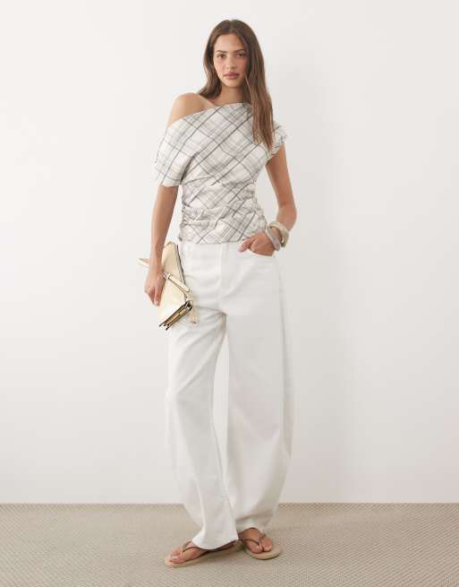 ASOS DESIGN - Top a cuadros con cintura entallada y hombros caídos, 4 de 4