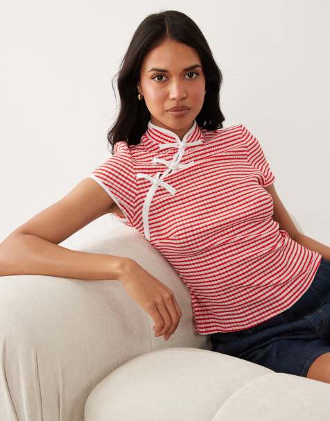 ASOS DESIGN - Top a cuadros vichy con cuello alzado - view 1