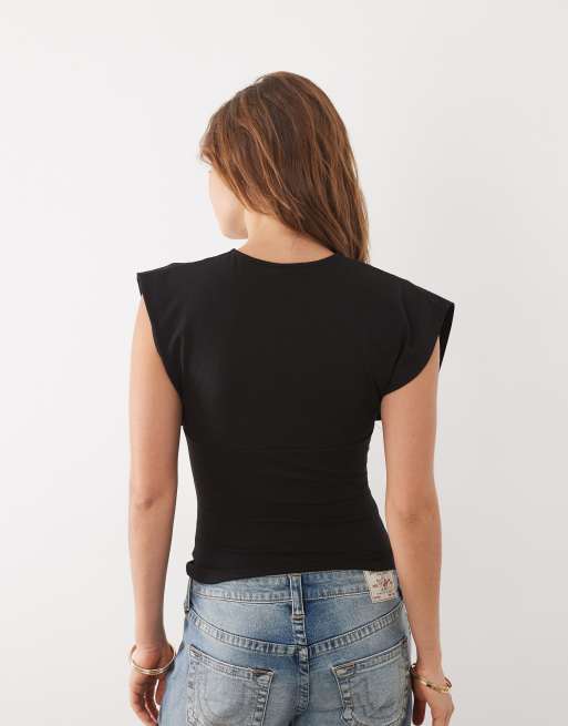 ASOS DESIGN - Top à décolleté plongeant et manches chauve-souris - Noir, 4 de 4