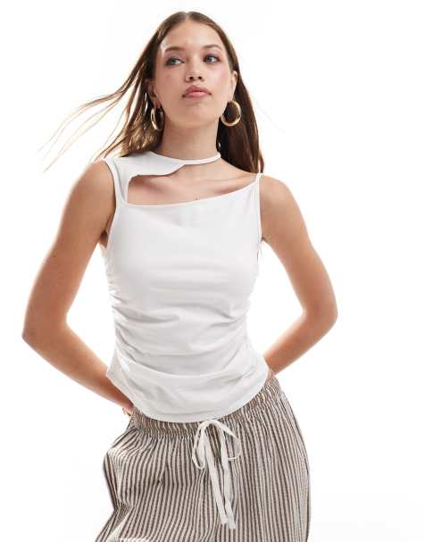 ASOS DESIGN - Top à découpe froncé sur le côté - Blanc - view 1