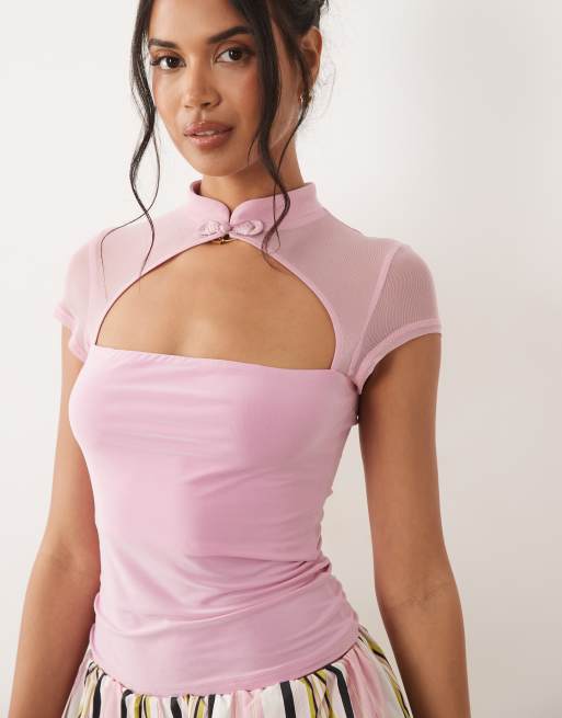ASOS DESIGN - Top à découpes en tissu bouclé - Rose, 3 de 4