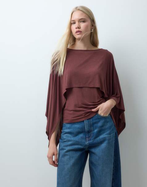 ASOS DESIGN top à demi-manches avec détail cape marron - view 1