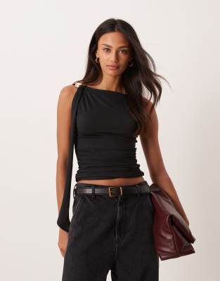 Top à détail métallique et encolure foulard - Noir M