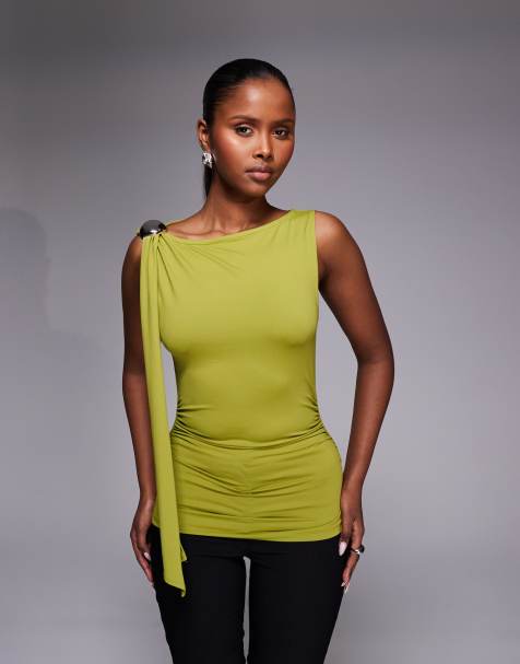 ASOS DESIGN - Top à détail métallique et encolure foulard - Vert - view 1