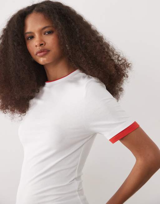 ASOS DESIGN top a doppio strato a maniche corte bianco e rosso, 4 di 4