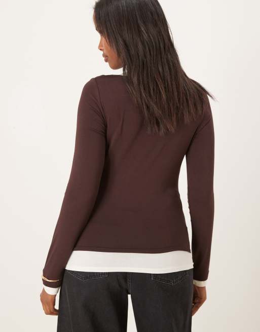 ASOS DESIGN - Top a doppio strato color cioccolato con scollo ad anello, 4 di 4