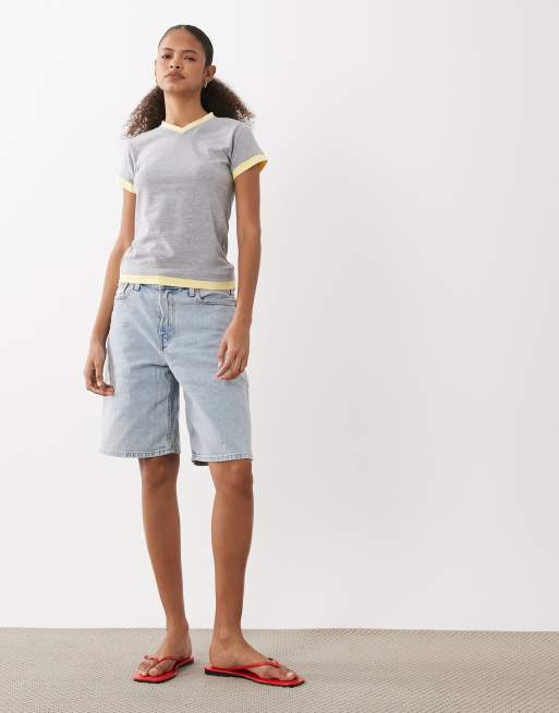 ASOS DESIGN - Top a doppio strato grigio mélange e latticello con scollo a V, 3 di 4
