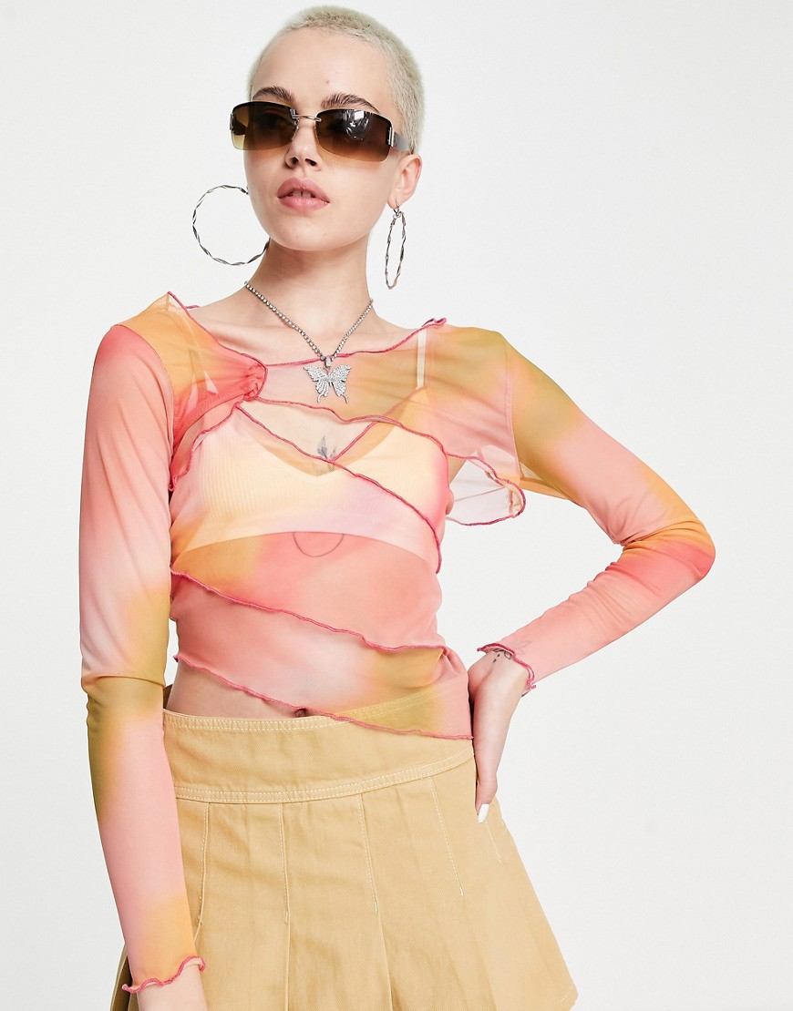 Top a doppio strato in rete con stampa sfocata - MULTI-Multicolore - ASOS DESIGN T-shirt donna  - immagine1