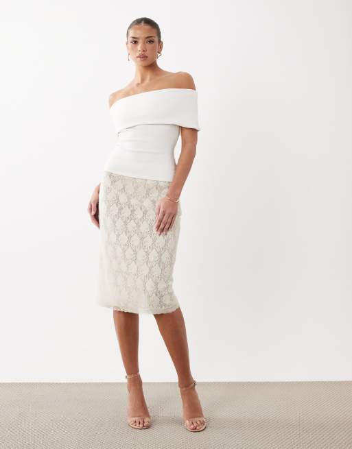 ASOS DESIGN - Top à encolure Bardot en coton compact - Crème, 2 de 4
