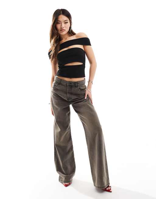 ASOS DESIGN - Top à encolure bardot et entaille - Noir, 3 de 4