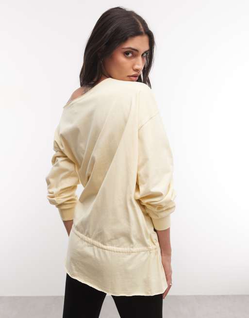 ASOS DESIGN top à épaules dénudées à taille blousante en jaune citron, 4 de 4