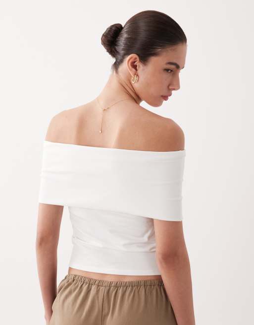 ASOS DESIGN - Top à épaules dénudées avec rabat - Blanc, 4 de 4