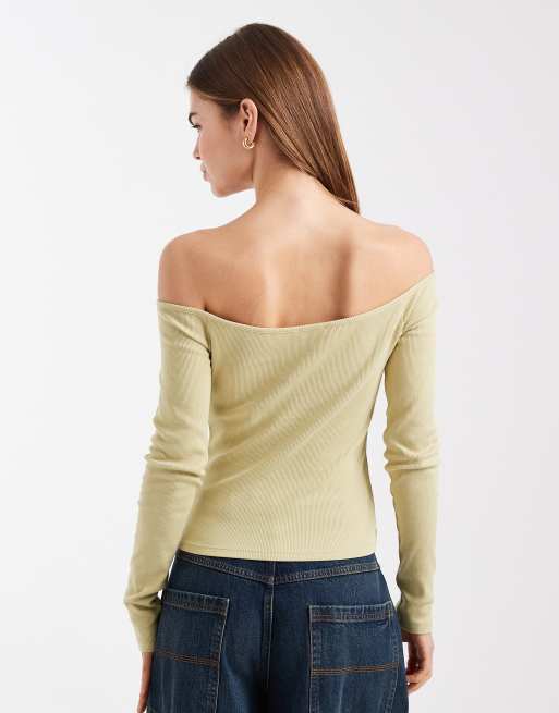 ASOS DESIGN - Top à épaules dénudées et agrafes - Vert citron, 4 de 4