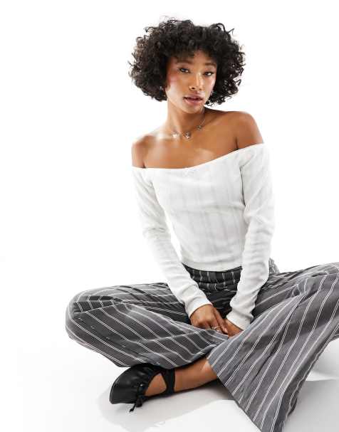 ASOS DESIGN - Top à épaules dénudées et bordures - Ivoire - view 1