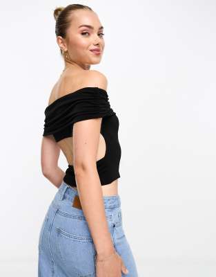 Top Noir Cachè Dénudé Sur Une épaule - Taille M - Matière Soie, Nylon, Spandex - Porté Une Fois