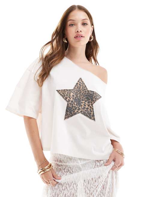 ASOS DESIGN - Top à épaules dénudées et imprimé léopard - Multicolore