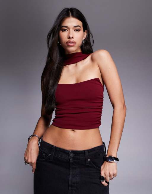 ASOS DESIGN - Top a fascia color bordeaux con dettaglio foulard