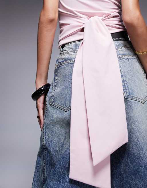 ASOS DESIGN - Top a fascia color rosa pastello allacciato in vita, 3 di 4