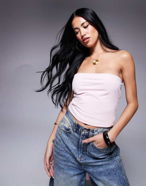 ASOS DESIGN - Top a fascia color rosa pastello allacciato in vita, 4 di 4