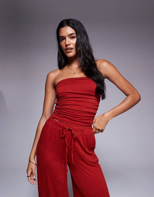 ASOS DESIGN - Top a fascia color ruggine stropicciato in coordinato