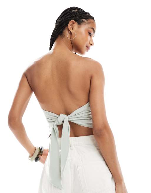 ASOS DESIGN - Top a fascia con allacciatura posteriore effetto lino, 4 di 4