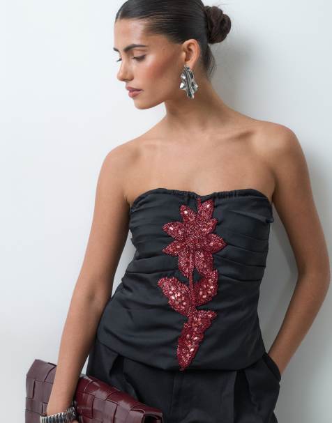 ASOS DESIGN top a fascia con dettaglio floreale applicato - view 1