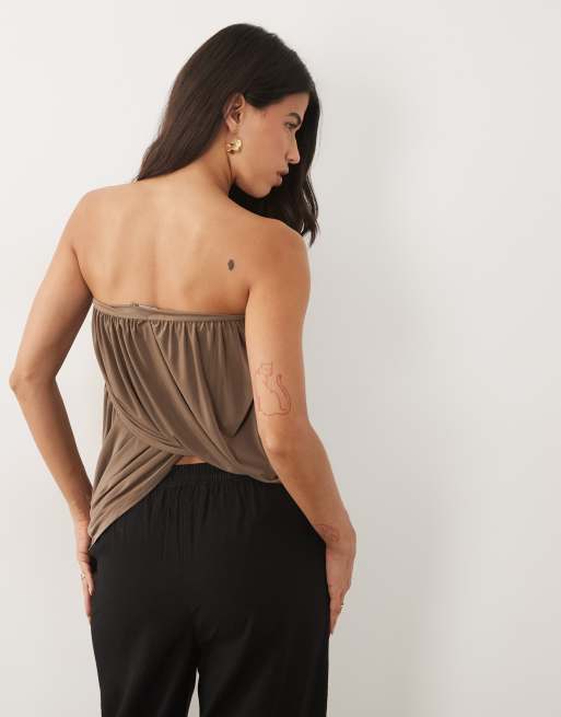 ASOS DESIGN - Top a fascia drappeggiato color moka, 3 di 4