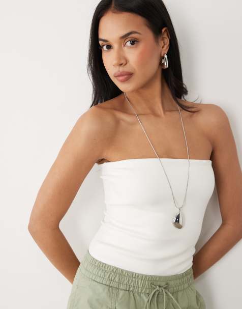 ASOS DESIGN - Top a fascia in cotone compatto color avorio - view 1