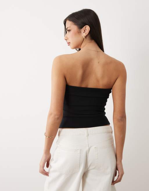 ASOS DESIGN - Top a fascia in cotone compatto nero, 4 di 4