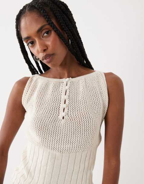 ASOS DESIGN - Top a fascia in maglia a fiori color crema - view 1