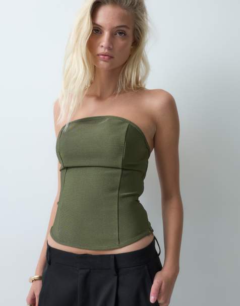 ASOS DESIGN top a fascia in tessuto bandage color kaki - view 1