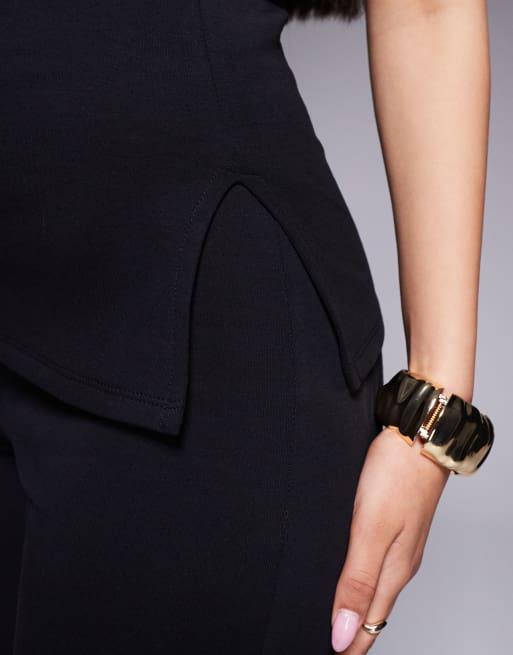 ASOS DESIGN - Top a fascia in tessuto ponte nero con risvolto in coordinato, 3 di 4