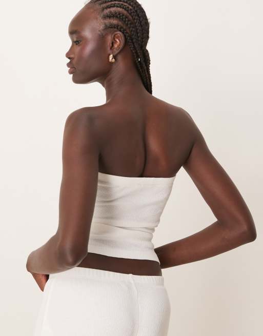 ASOS DESIGN - Top a fascia lungo crema in tessuto a nido d'ape, 4 di 4