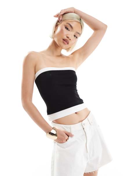 ASOS DESIGN - Top a fascia nero e bianco a doppio strato - view 1