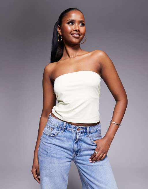 ASOS DESIGN - Top a fascia premium sinuoso in poliammide color latticello