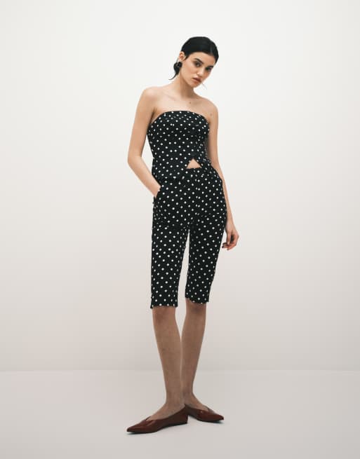 ASOS DESIGN - Top a fascia sartoriale monocromatico a pois, 2 di 4